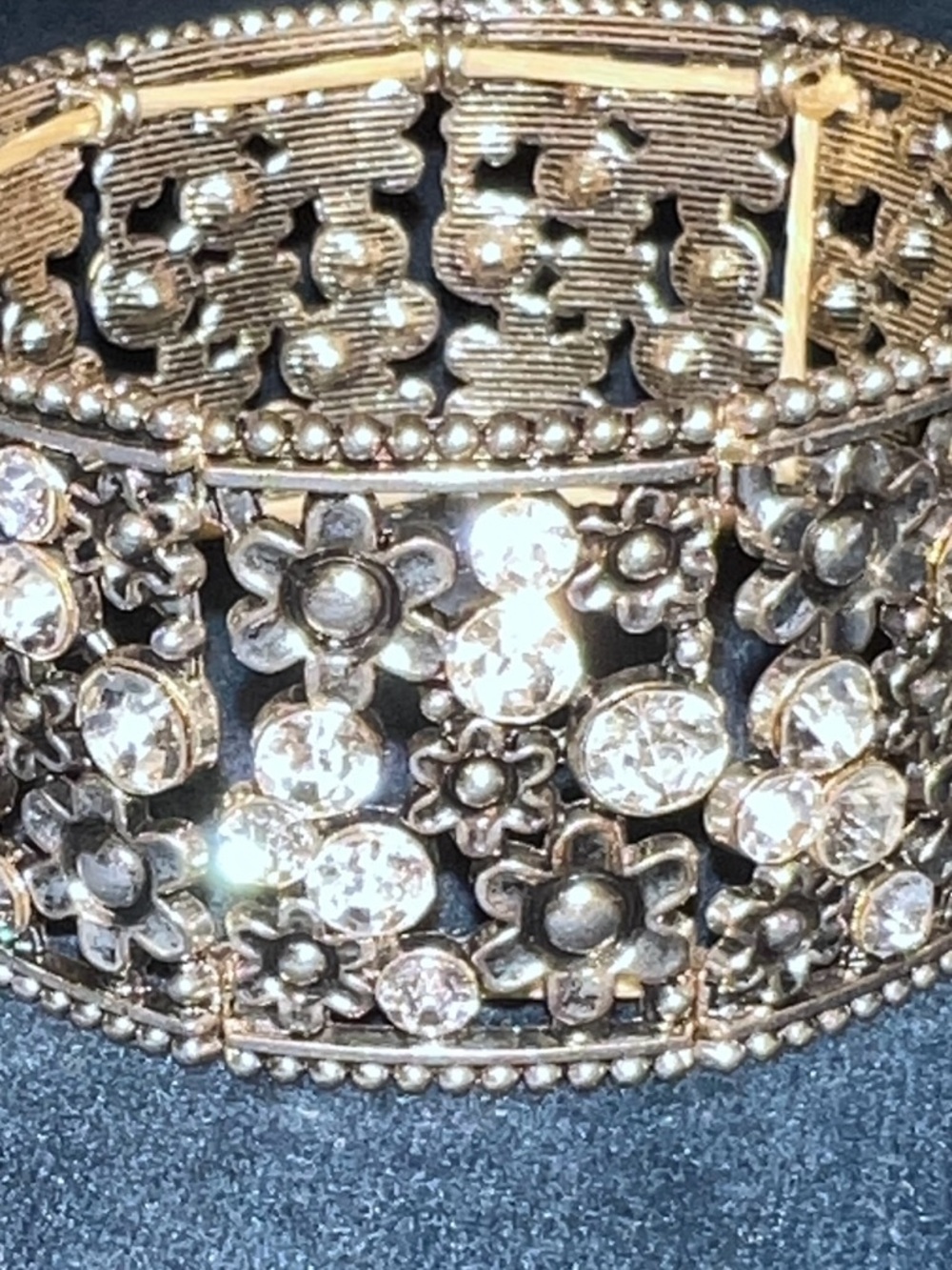 Crystal Flower Silver-Tone Stretch Cuff Bracelet - Picture 4 of 5